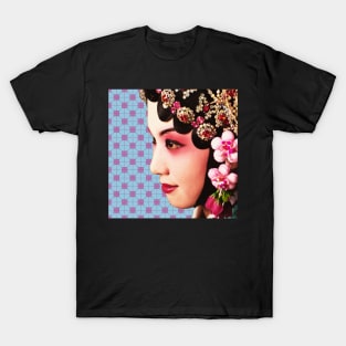 Chinese Opera Star with Baby Pink & Blue Tile Floor Pattern- Hong Kong Retro T-Shirt